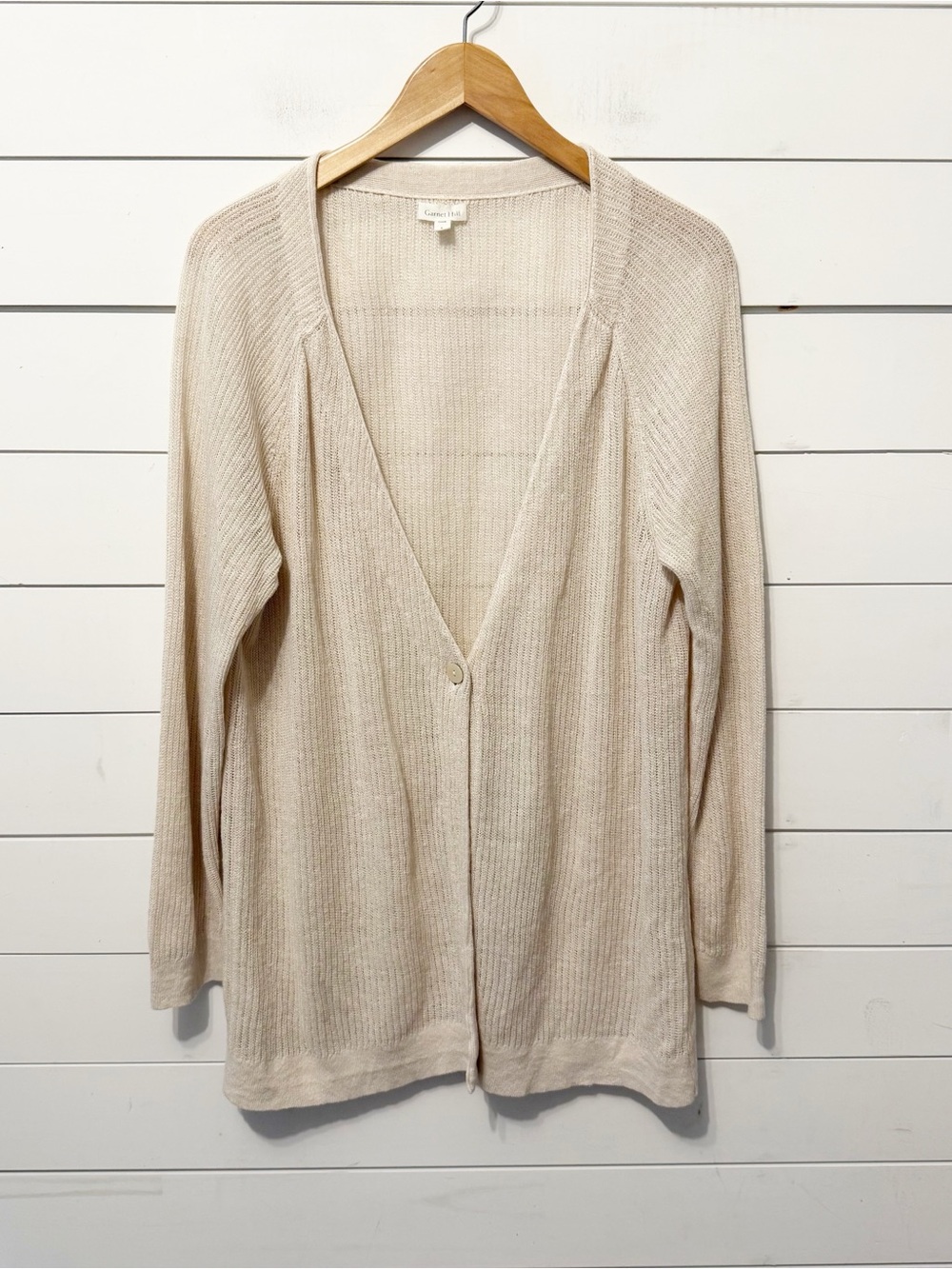 Garnet Hill | Women’s 100% Organic Linen Beige cardigan sweater Size Large